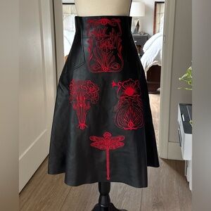 Alexander McQueen Pre-Fall 2018 Embroidered Lamb Leather A-Line Skirt – IT 42